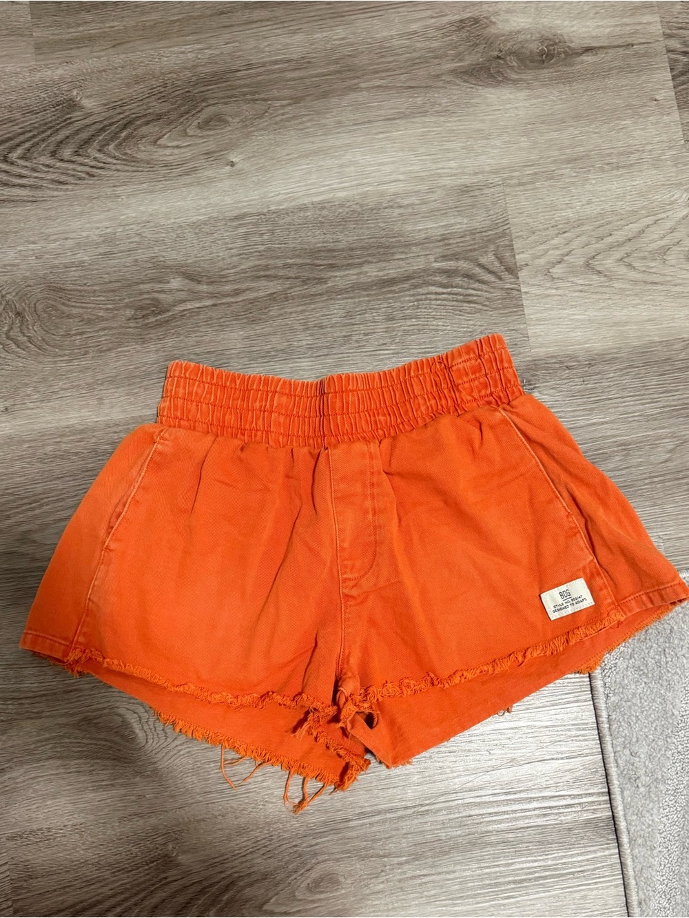 BDG Bright Orange Frayed Hem Denim Shorts